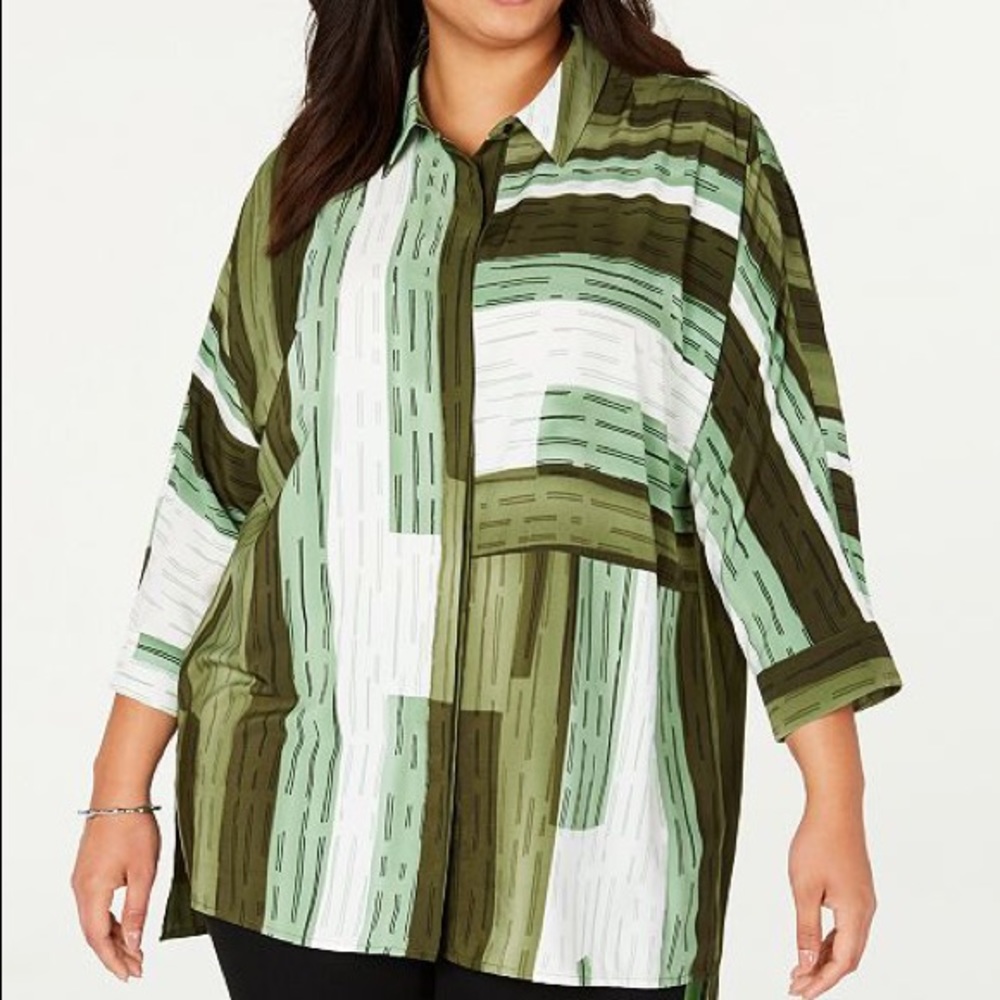XL Printed Button-Front Tunic Top